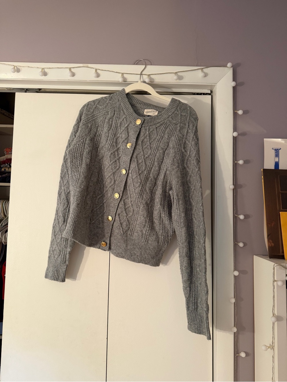 Universal Thread Gray Cable Knit Cardigan with Gold Buttons